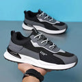 Men's colour block mesh lace-up sneakers in low-top style with round toe.