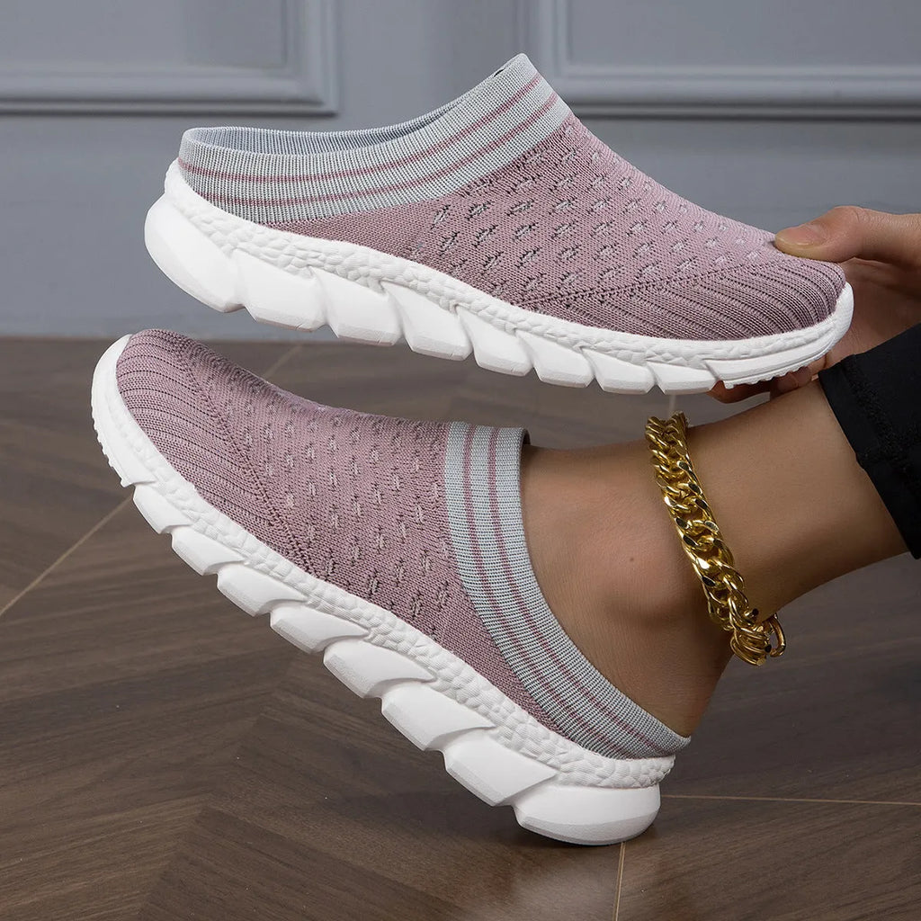 Women's striped Flyknit casual shoes with hollowed-out design and viscose sole