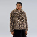 Women's leopard print buckle lapel coat in polyester fabric with regular sleeves