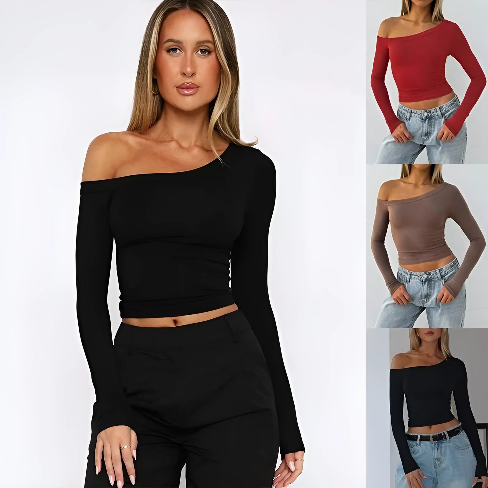 Women's slim-fit knitted cardigan with long sleeves and cross shoulder straps in solid colour