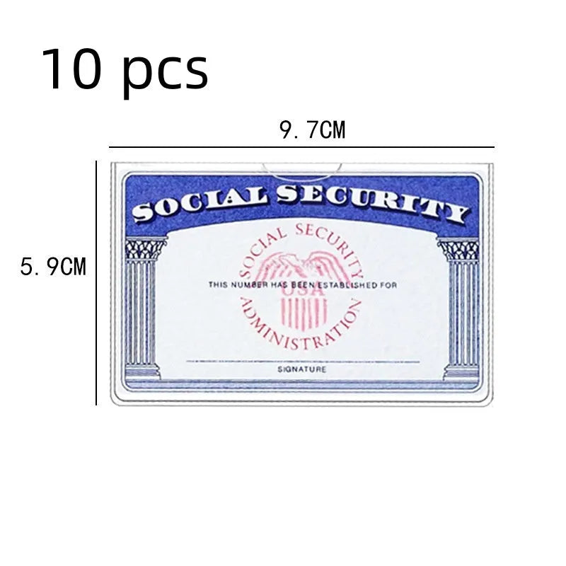 Clear plastic PVC card holder protecting a social security card, showing full card visibility.