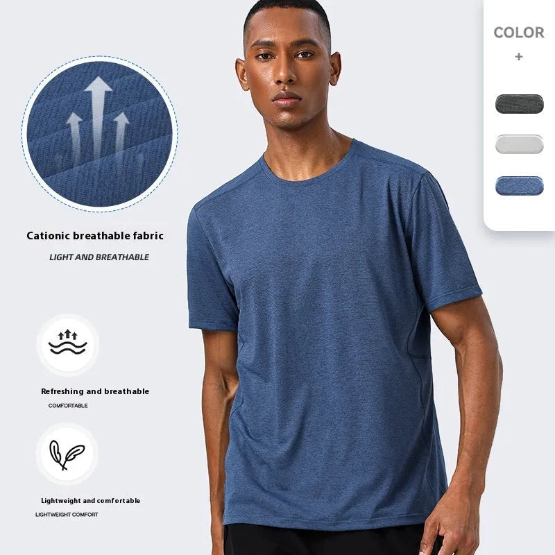 Men's quick-dry polyester summer t-shirt with reflective strips in dark grey colour