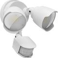 White LED security flood light with motion sensor for outdoor courtyard or garage installation