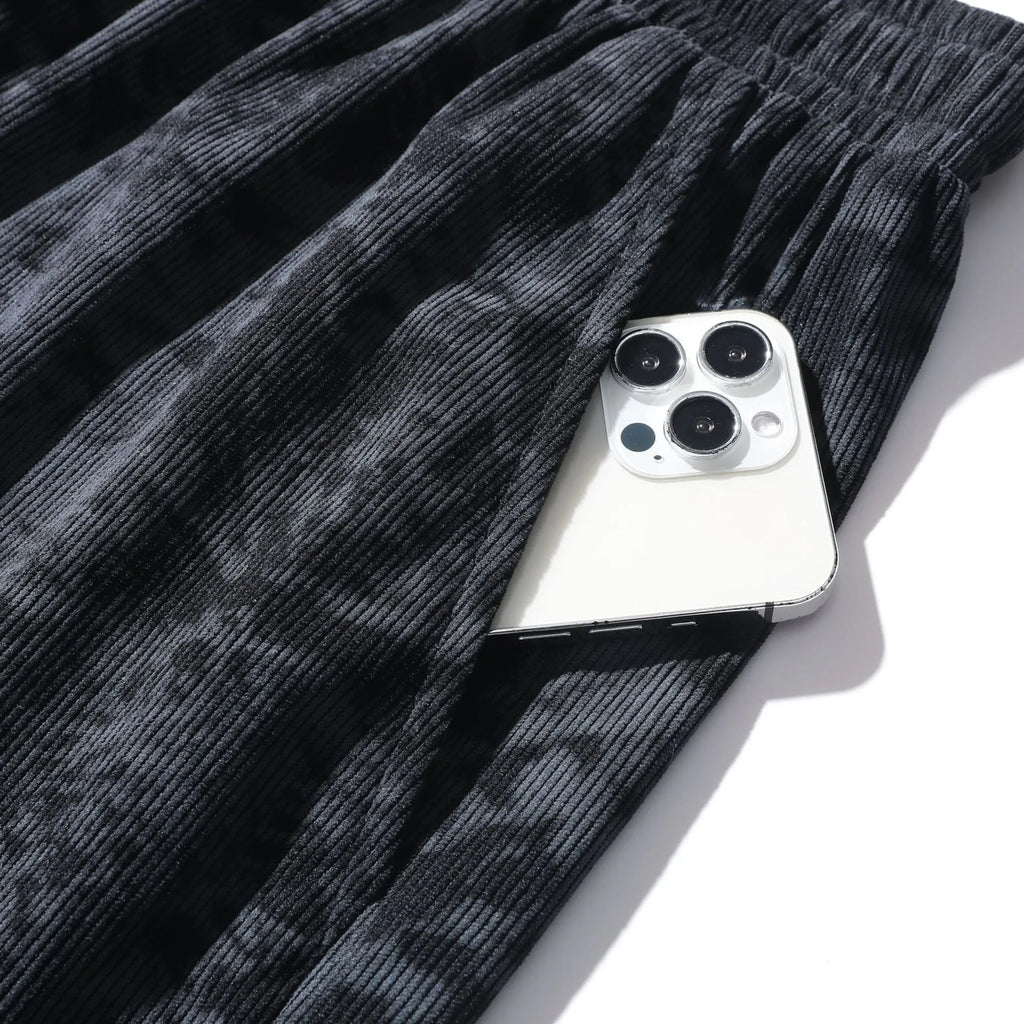 Men's camouflage corduroy athletic shorts with high waist and straight fit in white gray and black colors