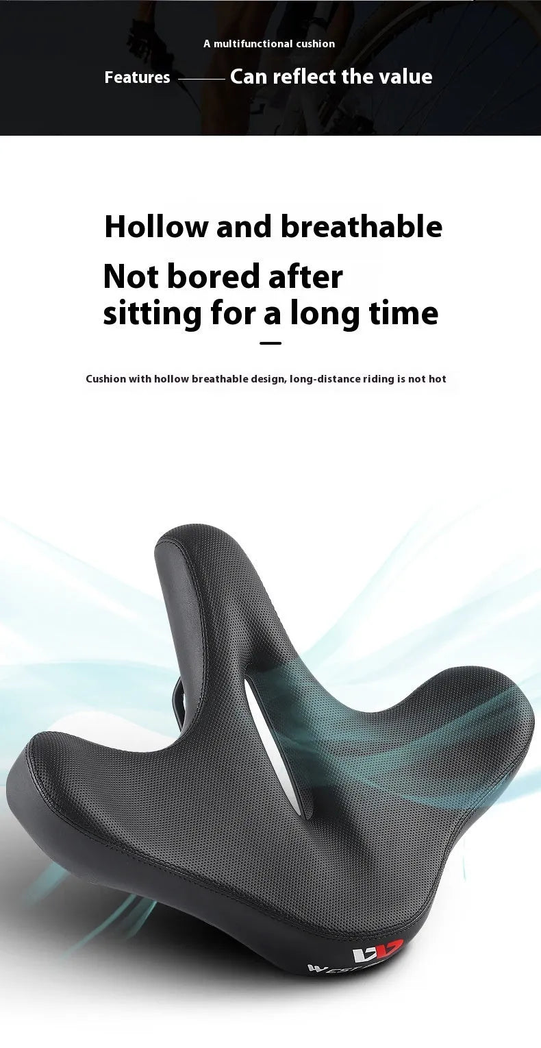 Black leather bicycle saddle cushion with polyurethane foam padding for shock absorption