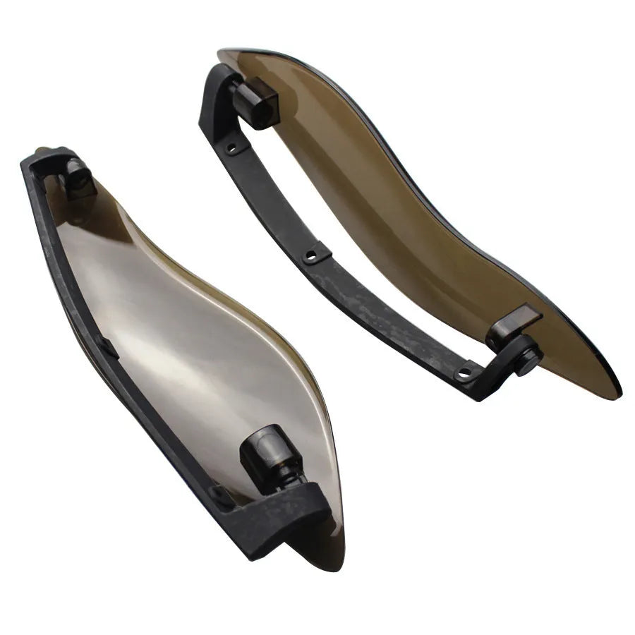 Pair of smoked ABS plastic windshield side wing extensions for Harley Davidson Glide motorcycles