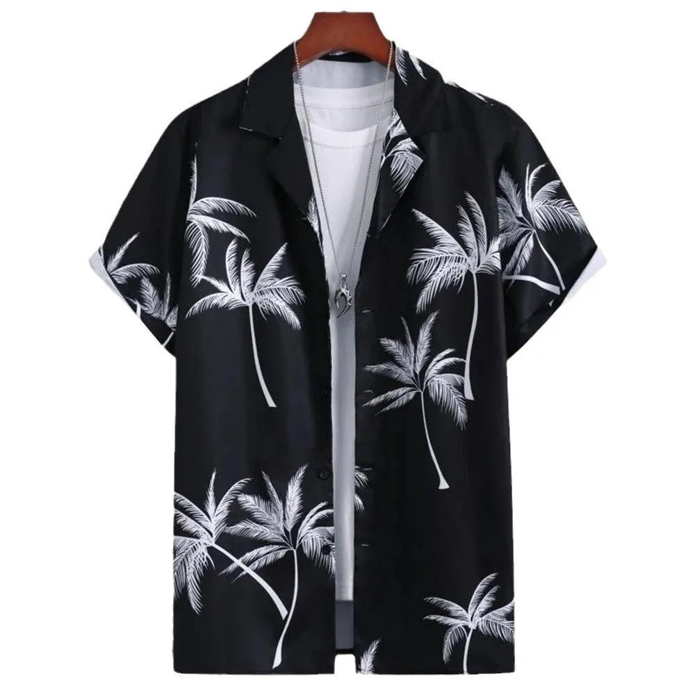 Men's camouflage patterned cardigan shirt with short sleeves and 3D digital printing