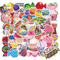 Pack of 50 colourful candy graffiti cartoon stickers measuring 4-6cm