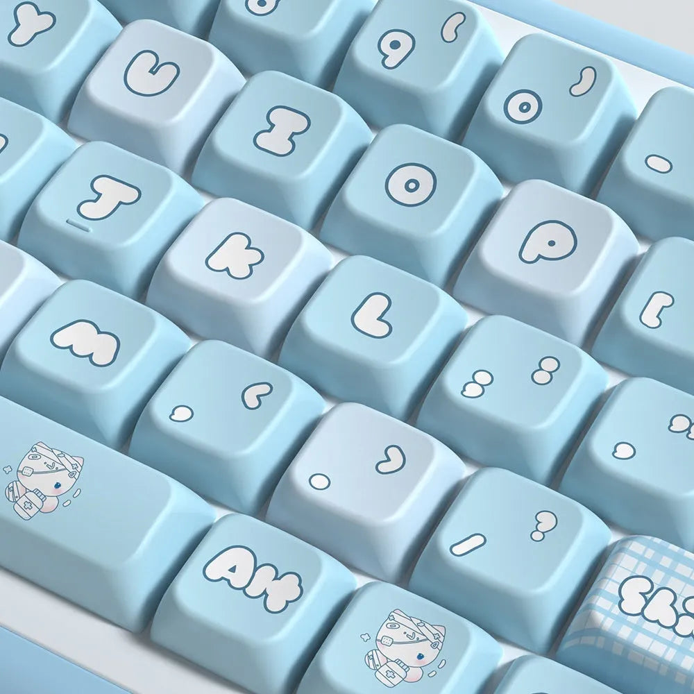 Watercolour cat design PBT keycap set for mechanical keyboards, showing 138 or 158 keys with opaque legends.