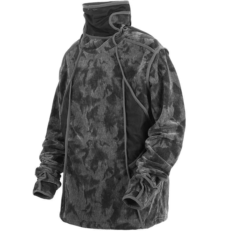 Men's loose pullover sweater with tie dye printed design and drop shoulder long sleeves