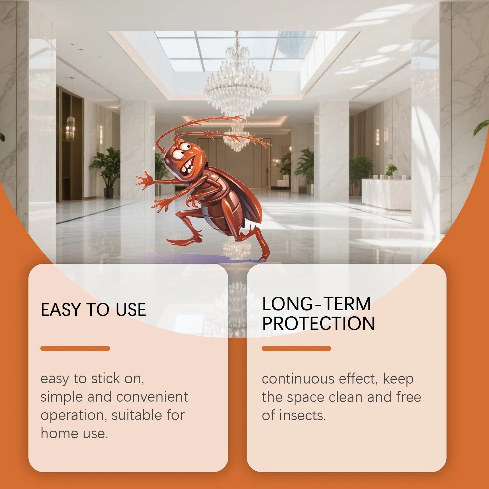 Cockroach killer bait sticker kit containing eight pre-baited glue traps for indoor kitchen pest control
