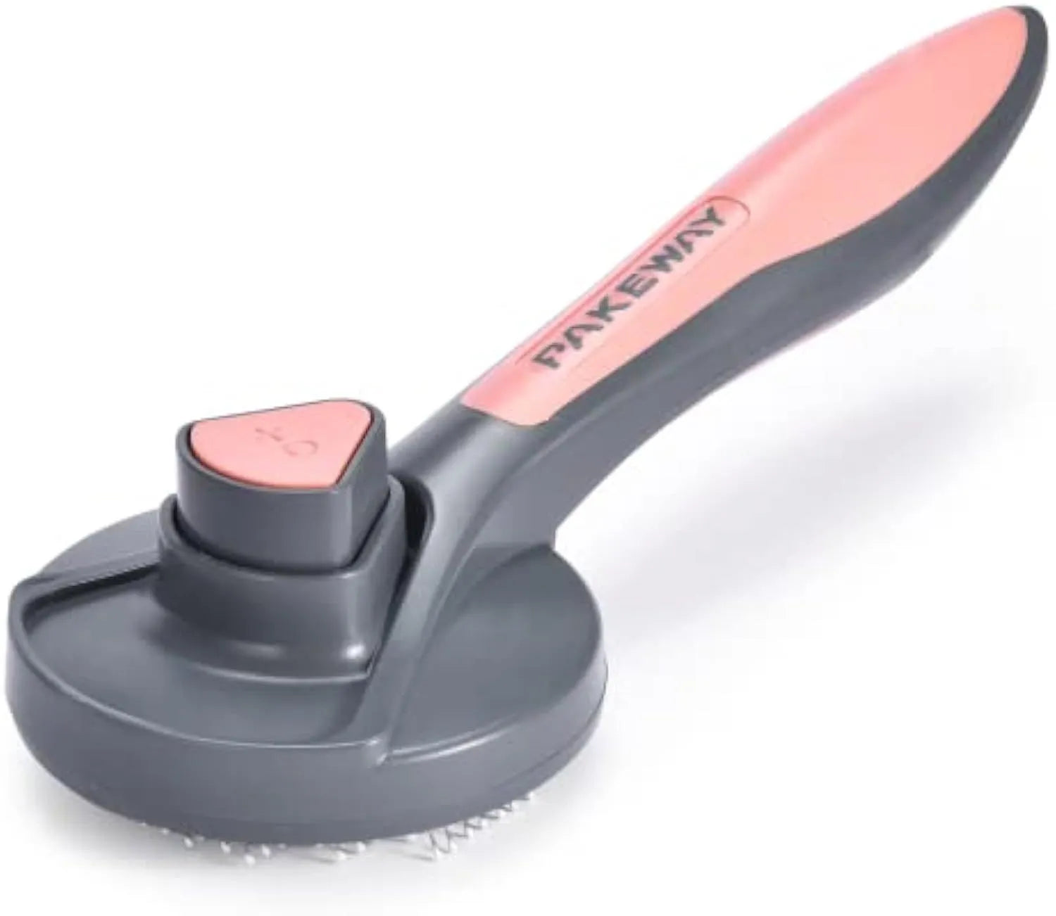 Self-cleaning slicker brush for cats and dogs with one-click button in grey, green, or pink colours