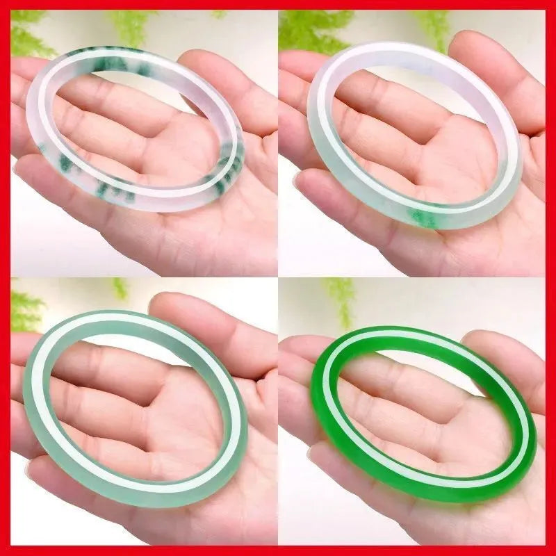 Ice-like emerald floating flower jade bracelet for women in various colours with traditional auspicious cloud patterns