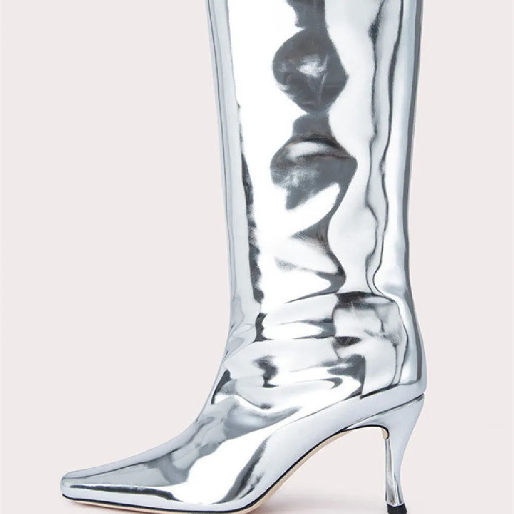 Women's black square toe cowboy ankle boots made from microfiber, shown from the side.