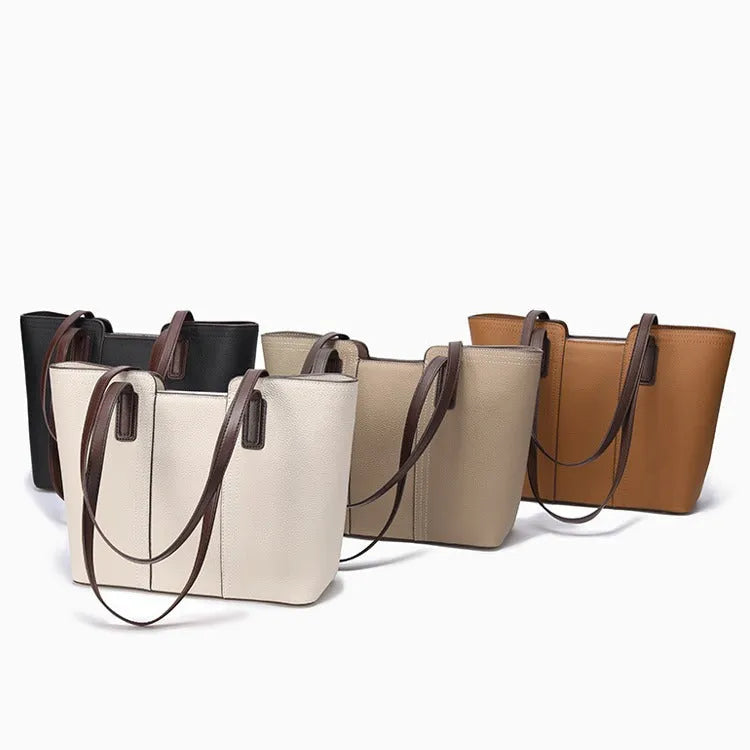 Genuine leather women's shoulder bag in box-type design with large capacity and mobile phone pocket