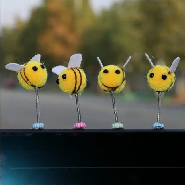 Swing spring bee car decoration with fur ball material, 3 cm size, cartoon design