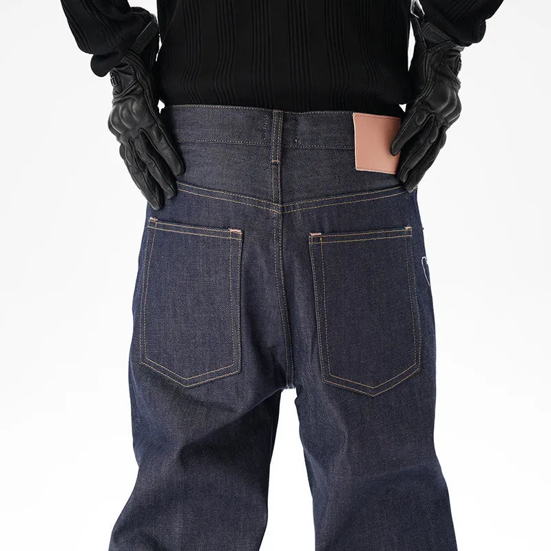 Dark blue loose straight denim jeans for men