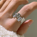 Silver geometric open ring with zircon stone in retro pastoral design