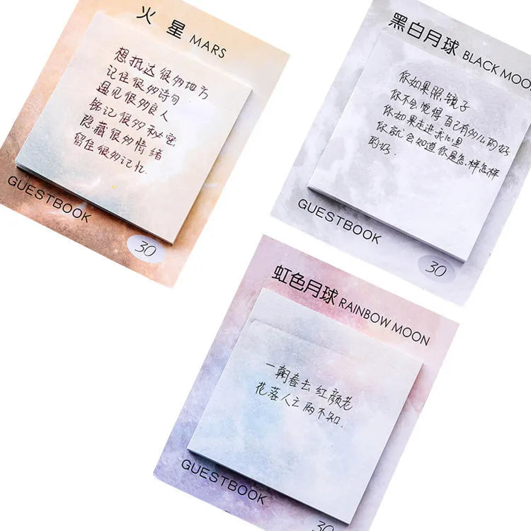 Square 7.3cm planet sticky note notepad with oil painting design and 30 tearable sheets