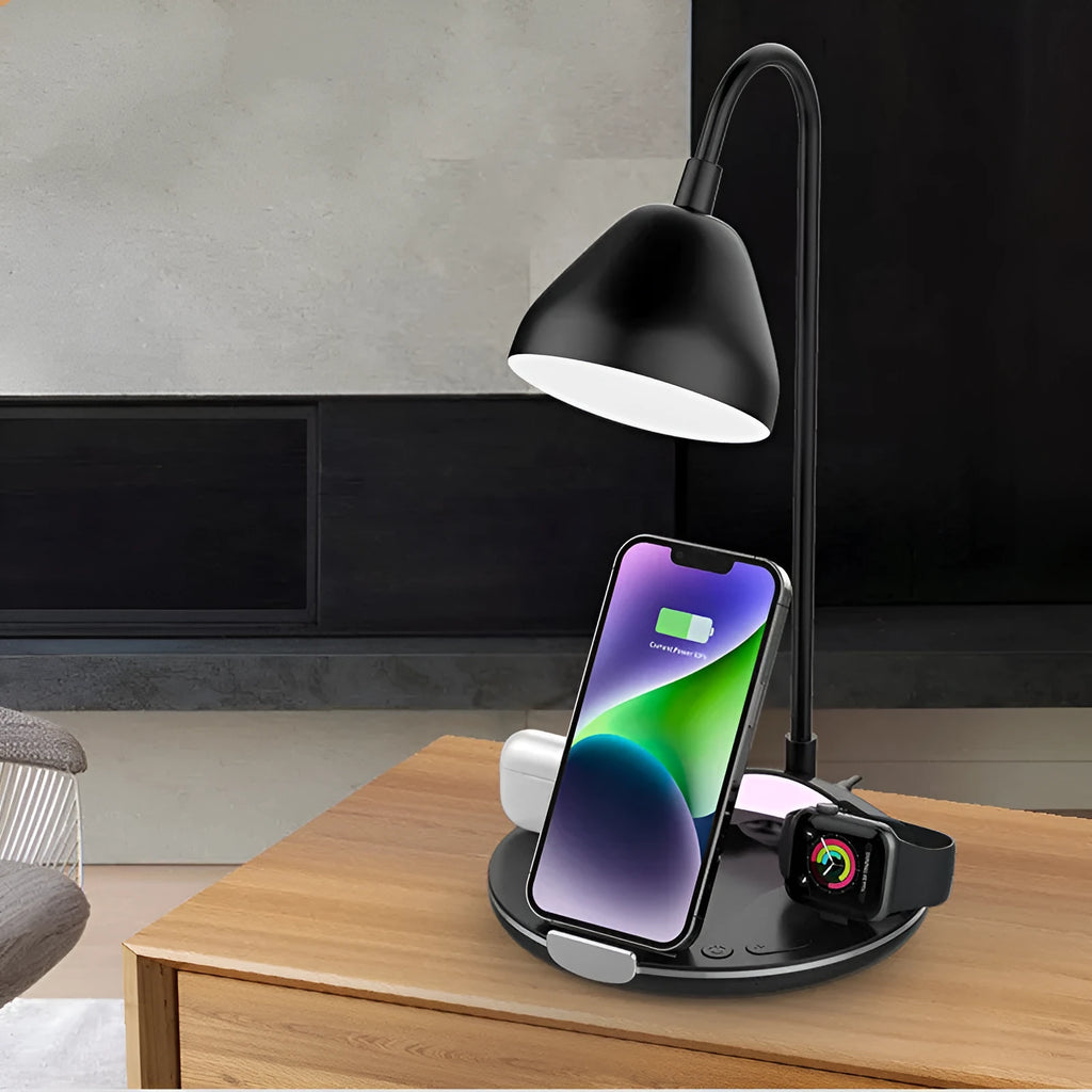 Black foldable magnetic wireless charger with phone and earbud charging areas open