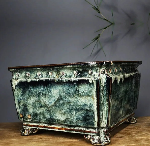Handmade ceramic flower pot with crackle glaze surface, large diameter, Chinese style