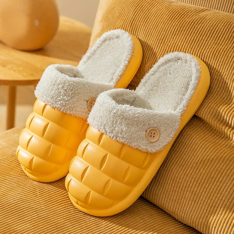 EVA detachable plaid slippers with plush lining in pink colour for women