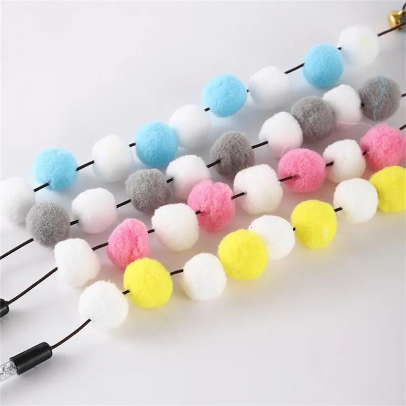 31cm long cat teaser rod with colourful pompon feathers and bell attachment