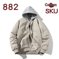 Men's loose-fitting plus-size pilot jacket in black, beige, or green with embedded line pockets.