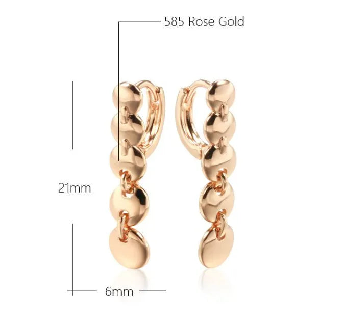Retro gold tone woven copper circle drop earrings with vintage styling