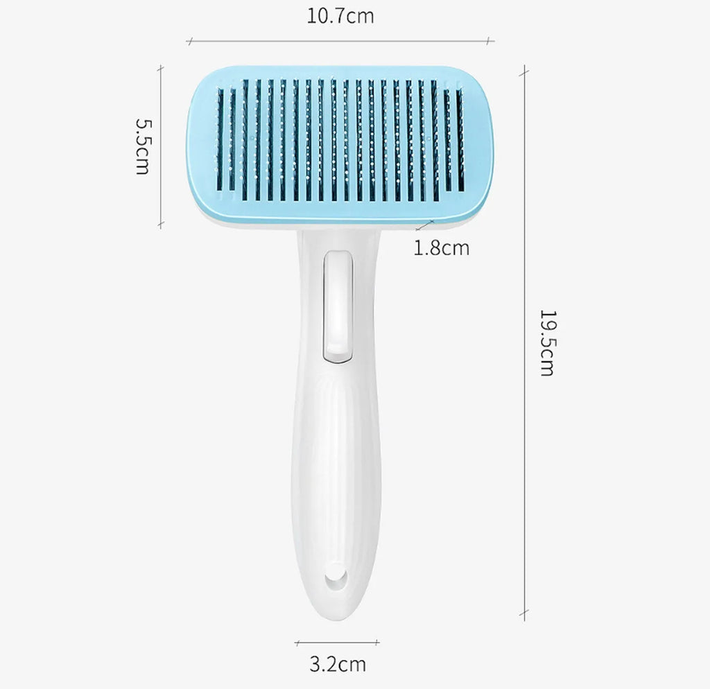 Automatic pet hair removal comb for dogs and cats with needle comb system in blue colour