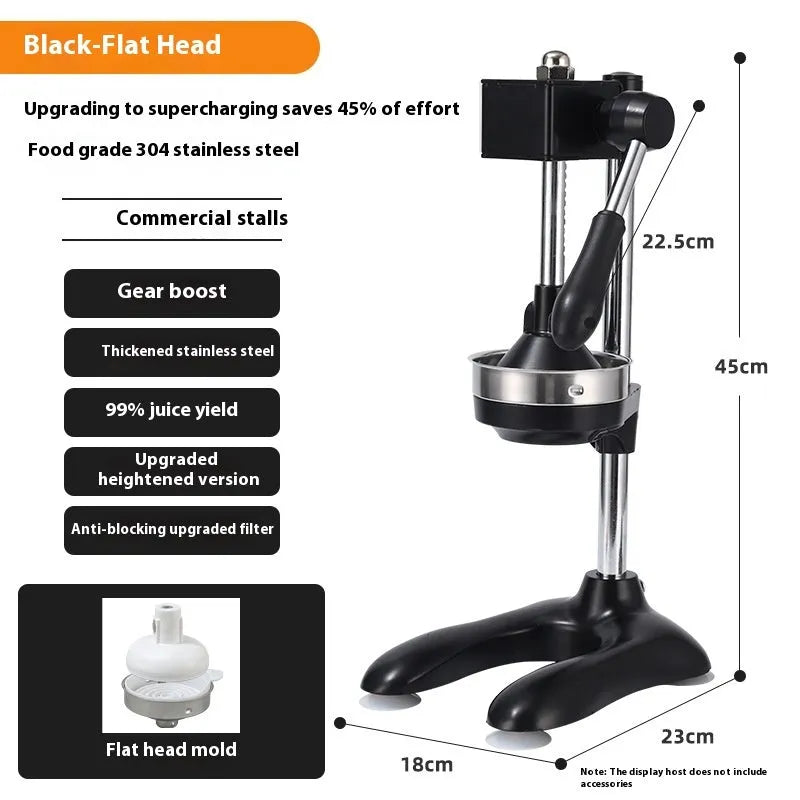 Vertical stainless steel manual citrus juicer with zinc alloy components in modern design