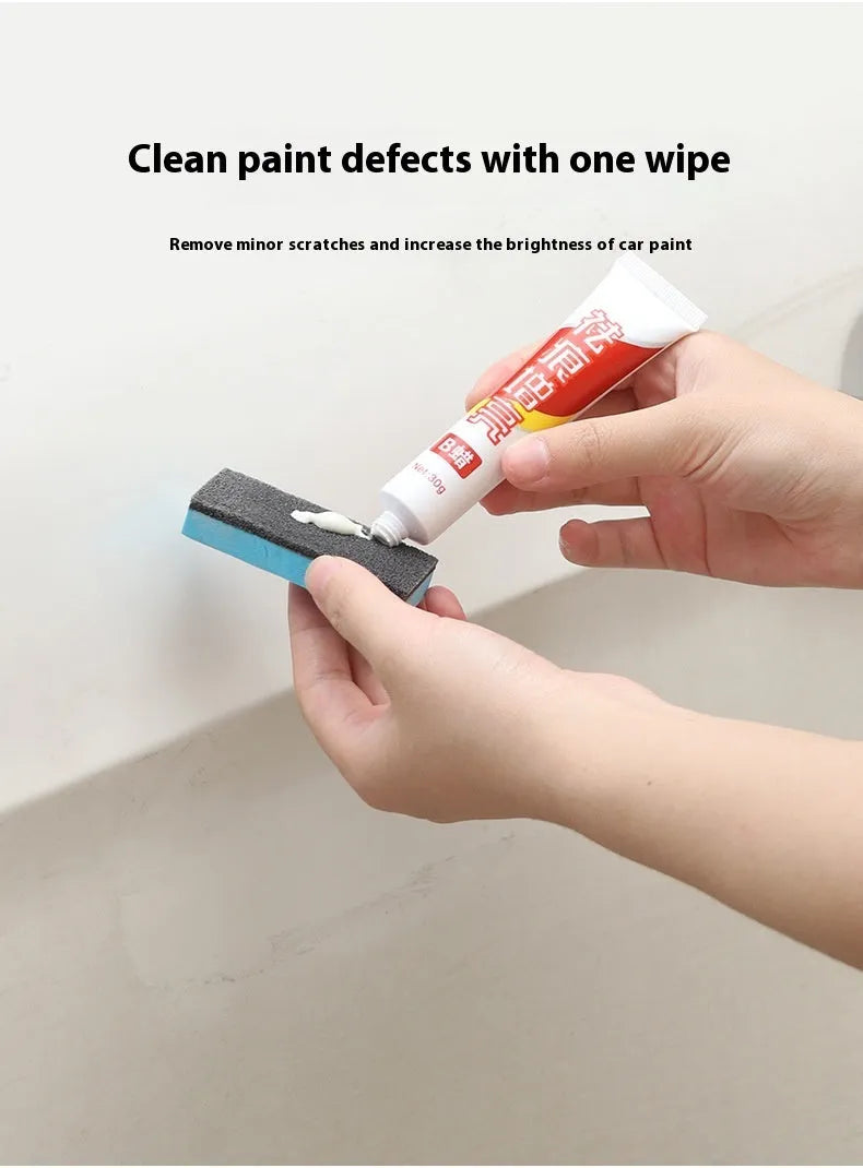 Car repair wax kit with Scratch Removal A Wax, Brightening B Wax, and a frosted sponge mop for paint restoration.