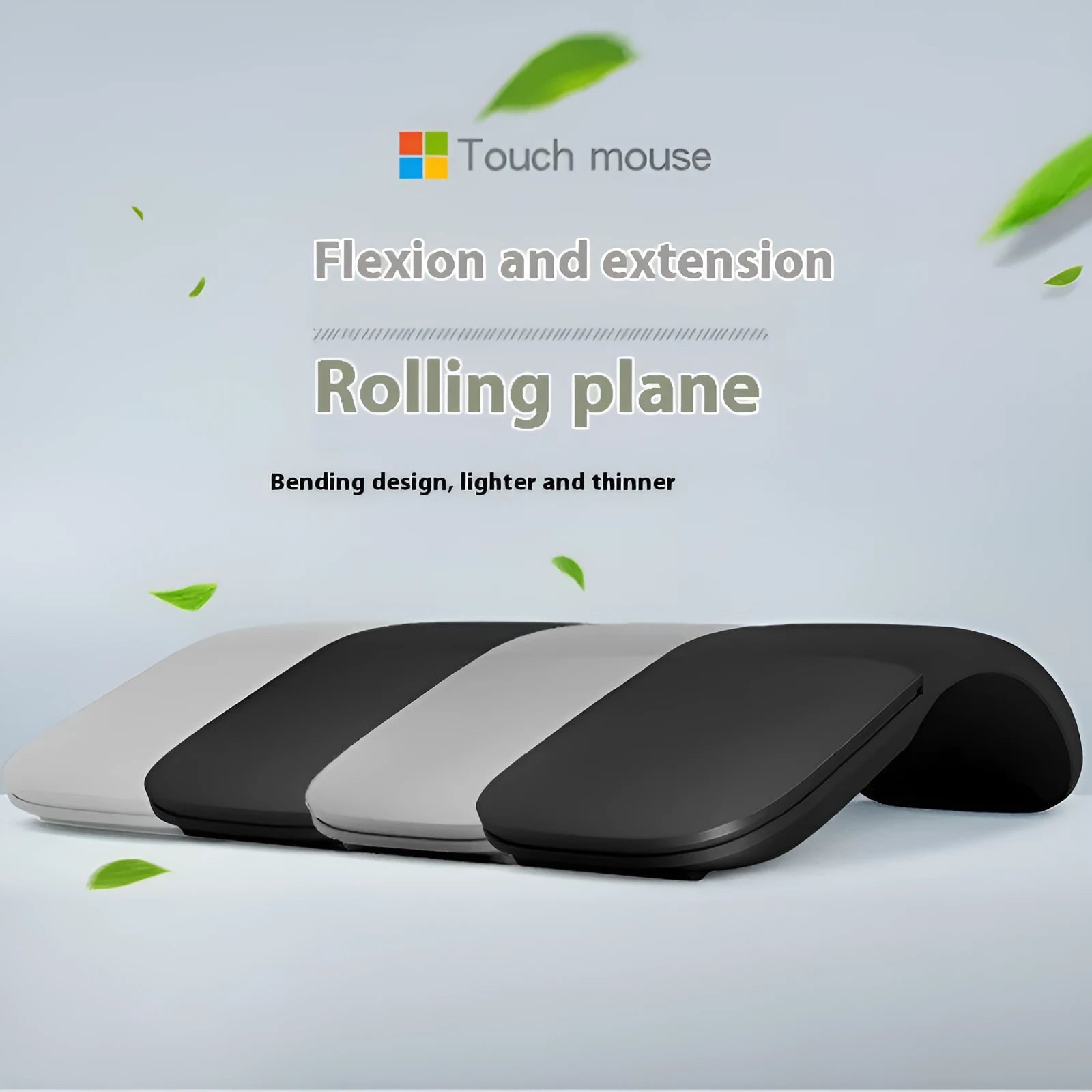 Folding Bluetooth 4.0 wireless mouse shown in compact travel position measuring 131.2x55x14.5mm