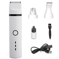 White cordless pet shaving device for dogs with stainless steel blade and automatic grinding head