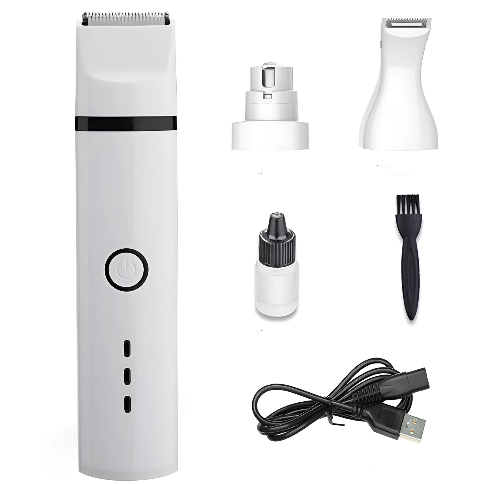 White cordless pet shaving device for dogs with stainless steel blade and automatic grinding head