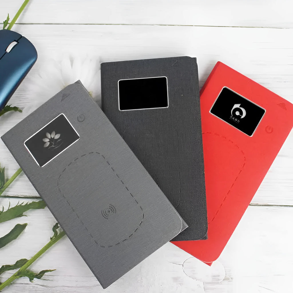 Folding wireless charging mouse pad set with cloth surface and wireless mouse showing folded and extended positions