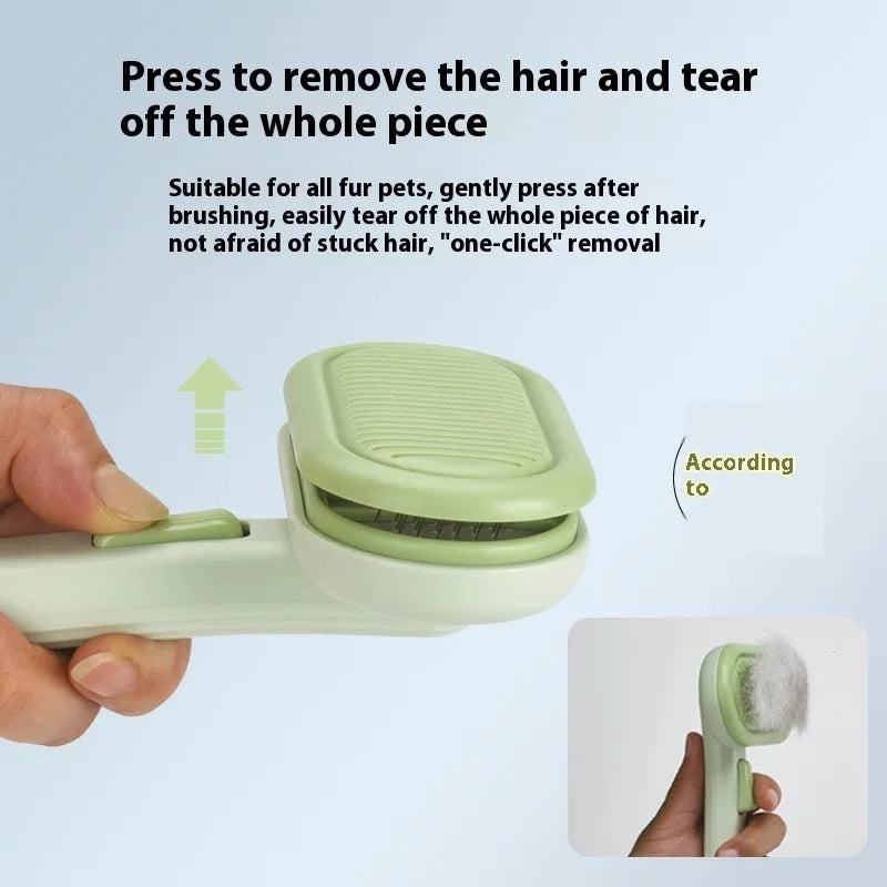 Large pet hair removal comb for cats and dogs in light green colour with stainless steel blade
