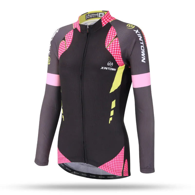 Women's long sleeve cycling jersey in blue wisp colour, 100% polyester mesh fabric, sport close cut