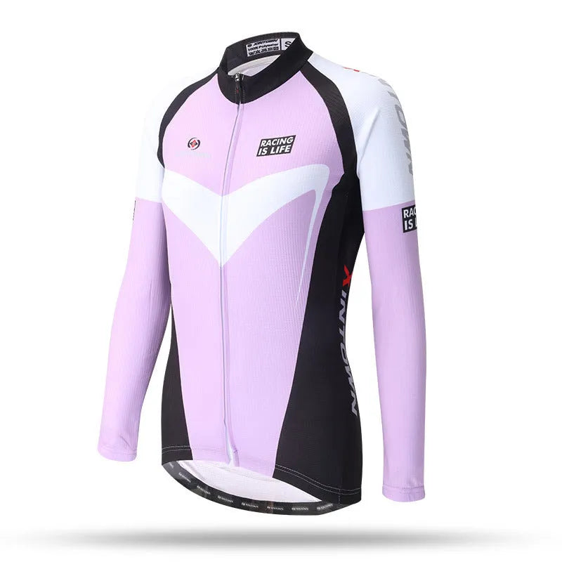 Women's long sleeve cycling jersey in blue wisp colour, 100% polyester mesh fabric, sport close cut