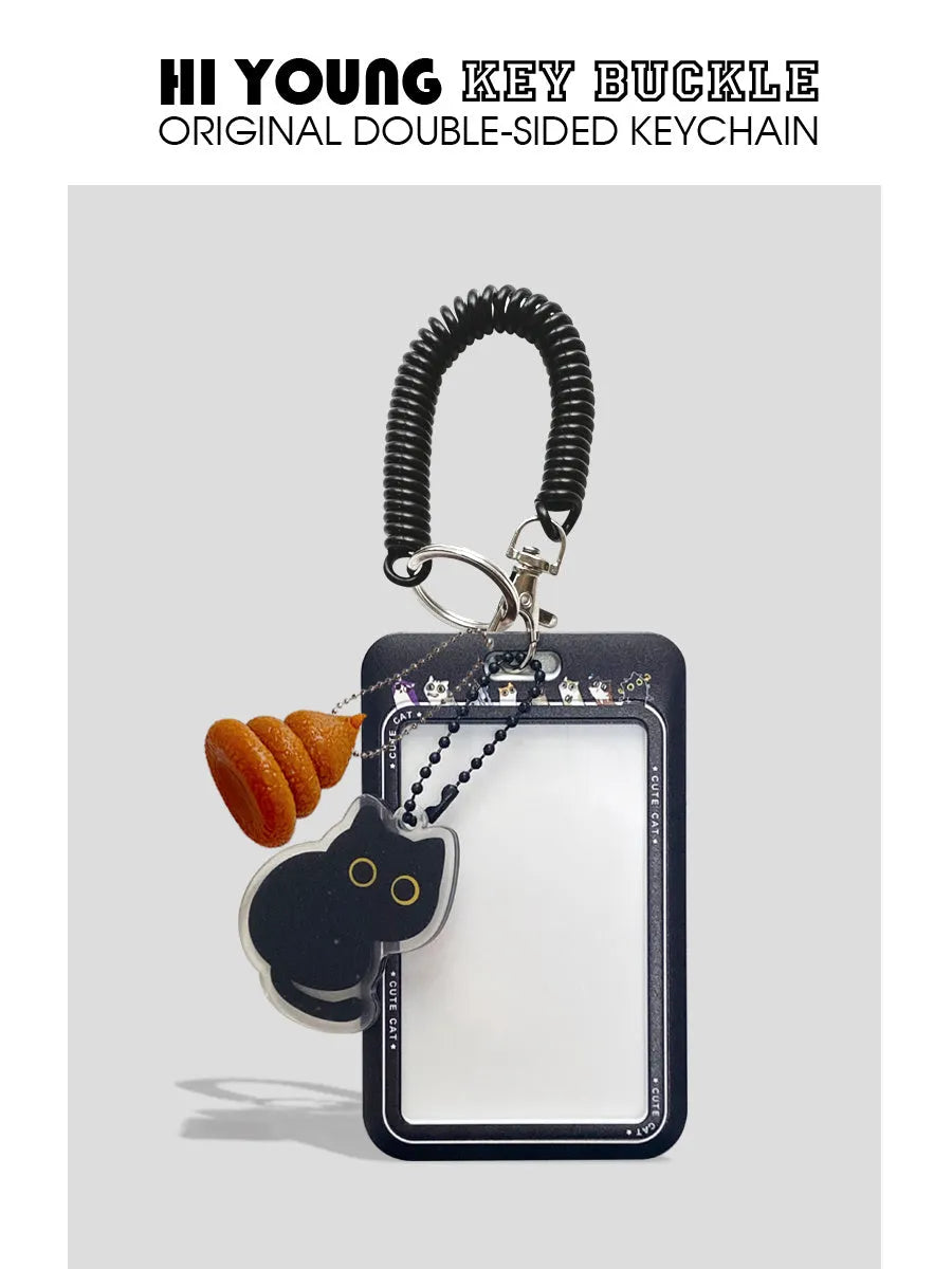 Cartoon little black cat design plastic card sleeve holder with ferrule pendant