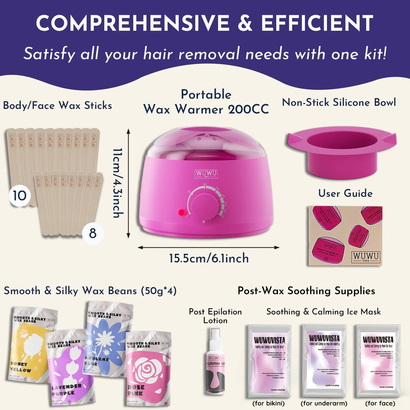 29-piece waxing gift set with compact wax warmer, wax beads, facial and body sticks, aftercare lotion and ice masks