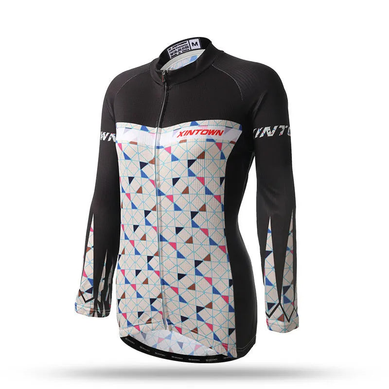 Women's long sleeve cycling jersey in blue wisp colour, 100% polyester mesh fabric, sport close cut
