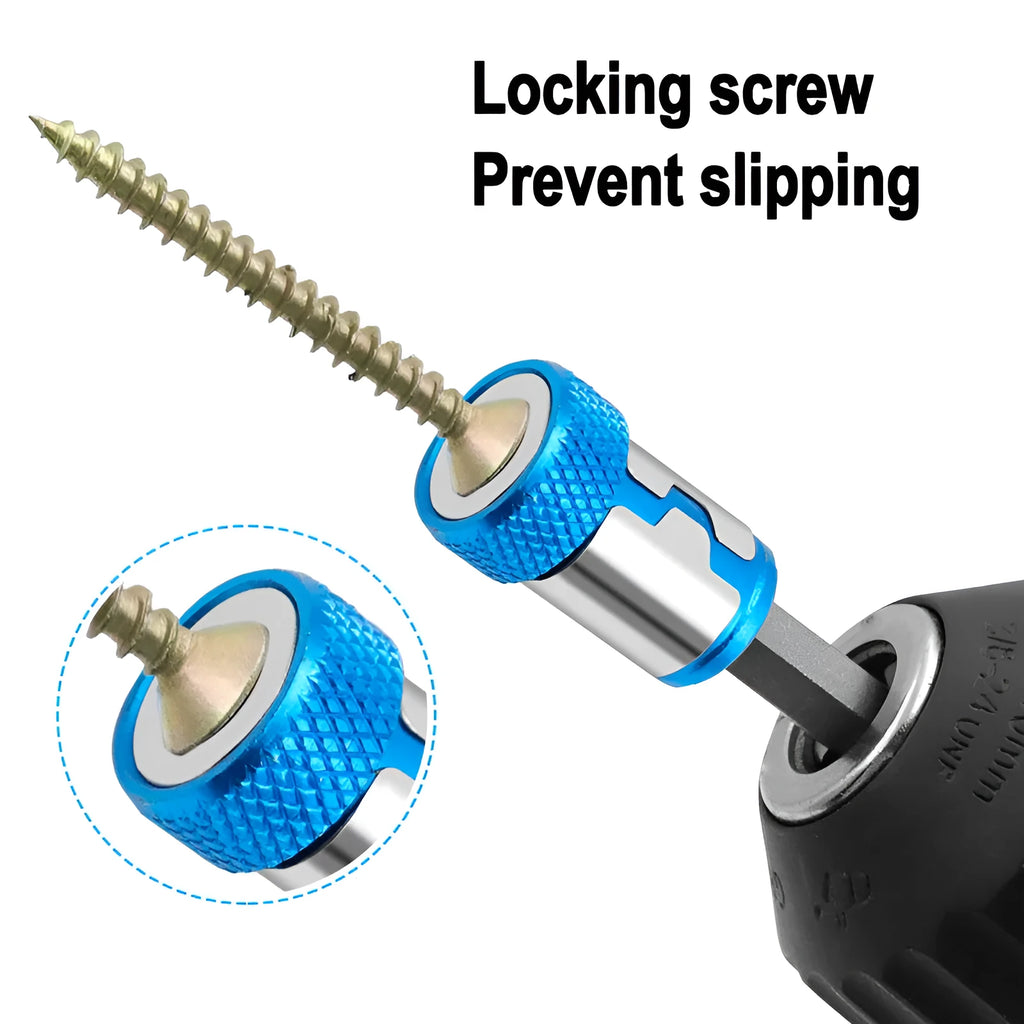 Light blue magnetic slotted screwdriver bit with high carbon steel construction