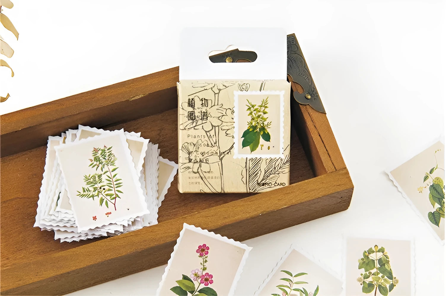 45 piece vintage plant sticker set with coated paper finish featuring retro botanical illustrations