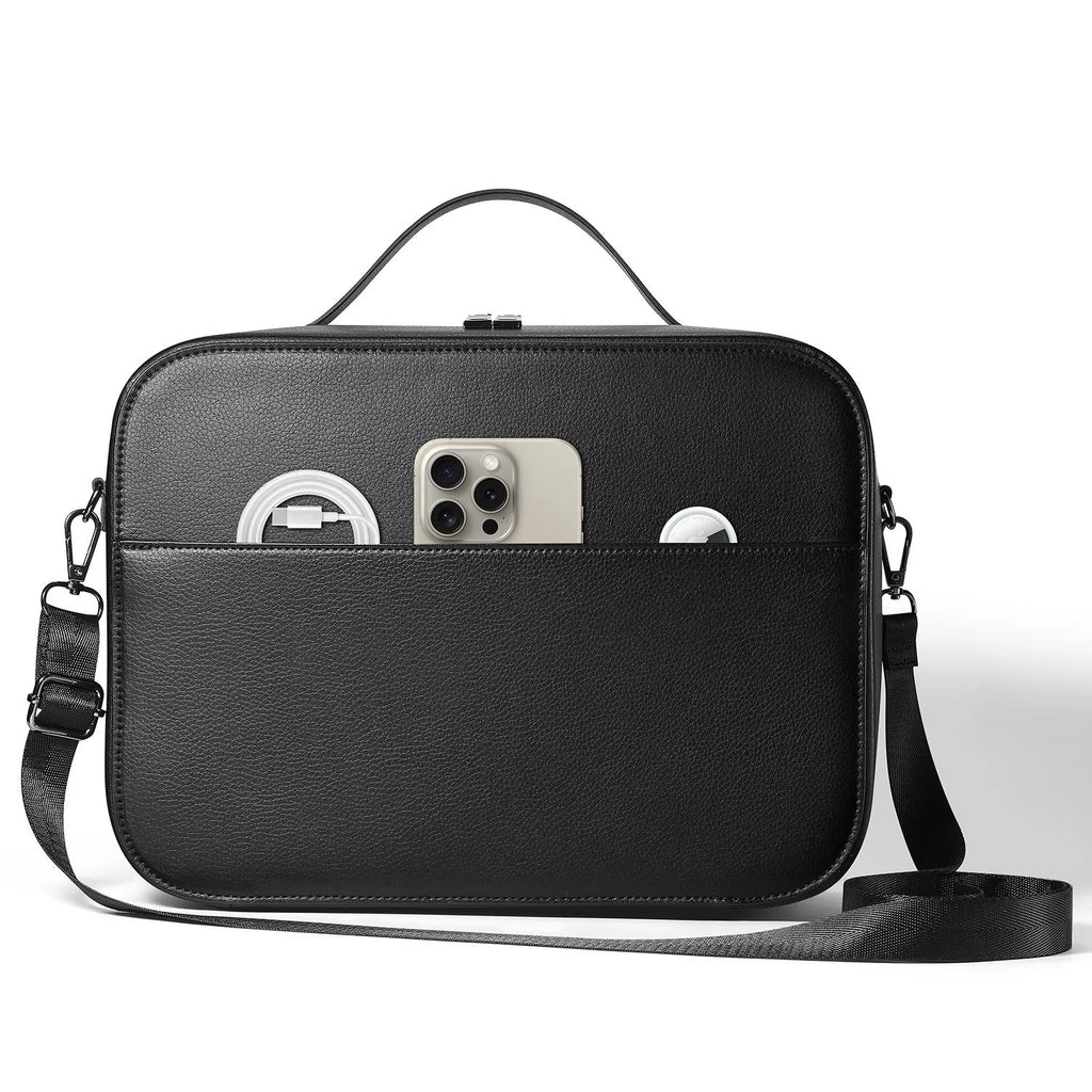 Vision Pro MR storage box in superfiber material showing black and brown colour options