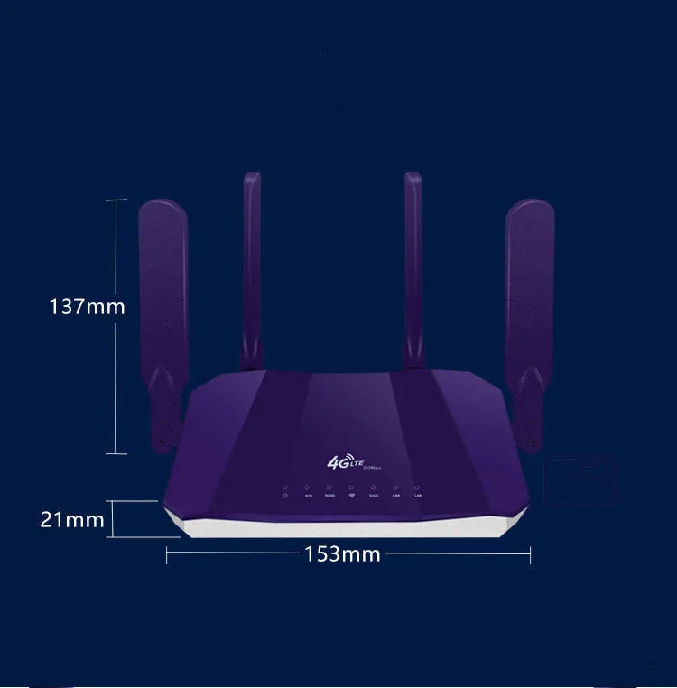 Blue 4G wireless and wired dual-mode router with four external antennas