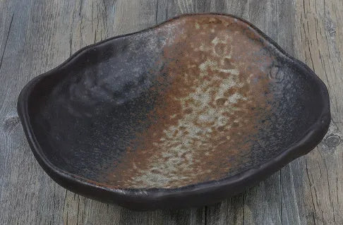 Creative Japanese style coarse pottery sashimi bowl with irregular shape and floral decoration