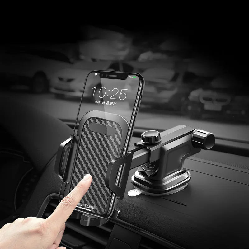 Black car phone holder with suction cup base and adjustable EVA foam cradle for 4.0-7.0 inch mobile phones