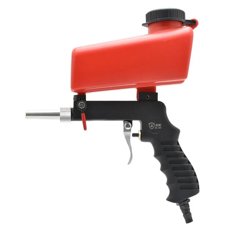 Portable black pneumatic sandblasting gun with a top-mounted hopper and a 6.5mm nozzle.