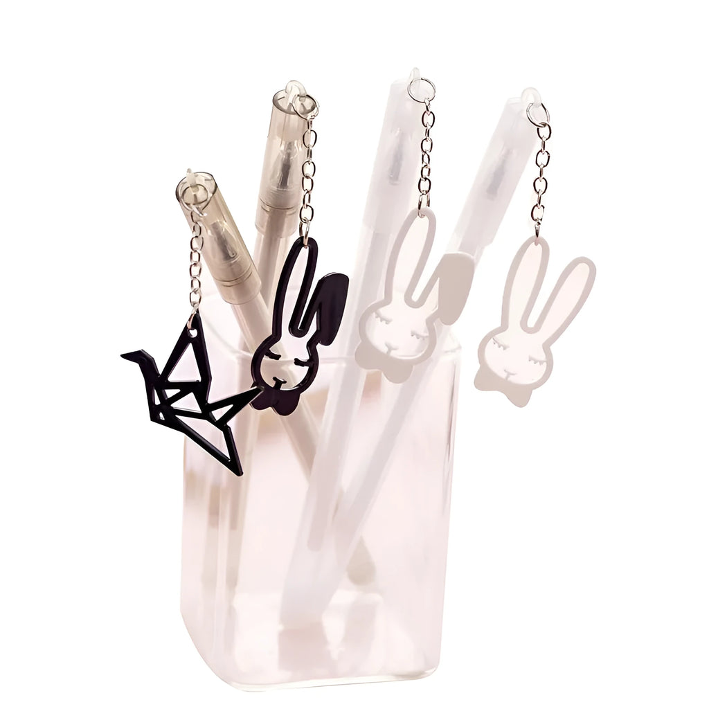 A1542 model 0.38mm gel pen with decorative paper crane or rabbit pendant attached to cap